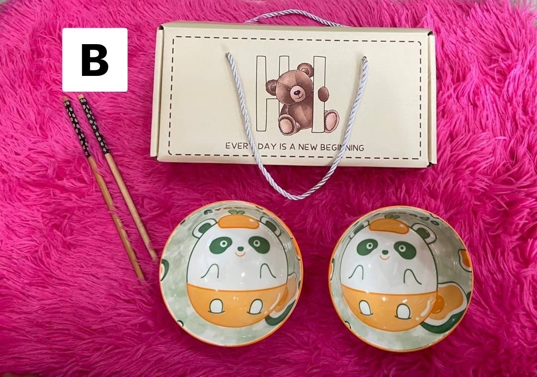 ชุดถ้วยกระเบื้อง ตะเกียบ พร้อมกล่องสวย