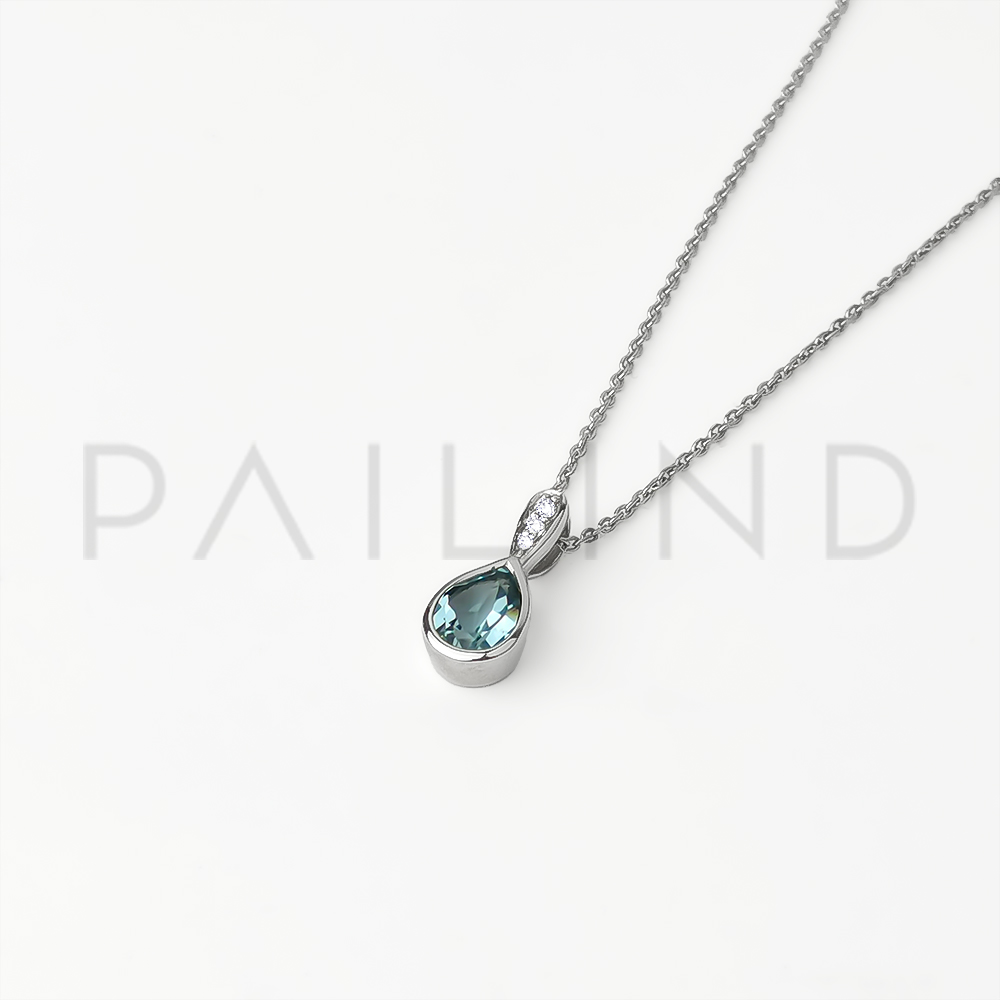 จี้เงินแท้ ดีไซน์สวยประดับพลอย SKY BLUE TOPAZ/MCZ ชุบทองคำขาว