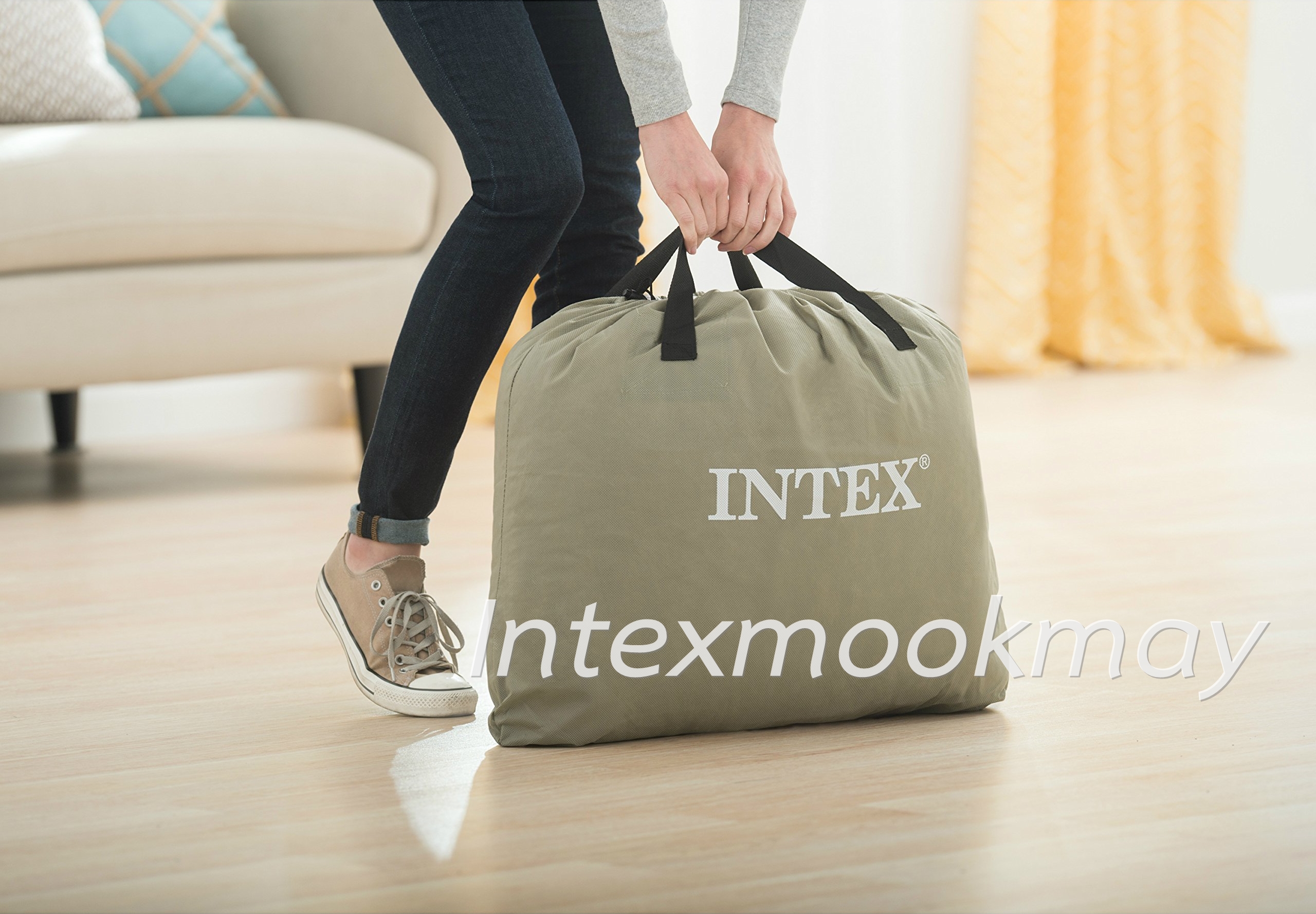 Intex 64906 PremAire Queen Size สีเทา ขนาด 5 ฟุต ปั๊มลมในตัว