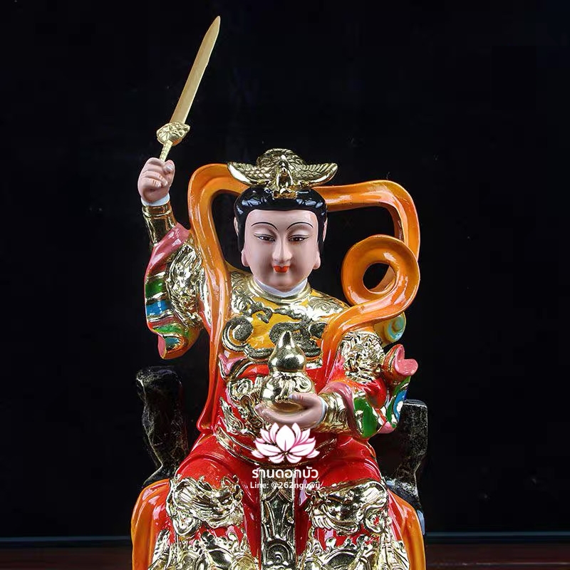 กิ่วเที้ยนเฮี่ยนลื้อ กิวเทียงเหี่ยงนึ่ง จิ่วเทียนเสวียนนี่ ปางนั่งบัลลังก์เหยียบดอกบัว งานเรซิ่น ขนาด 12/16 นิ้ว