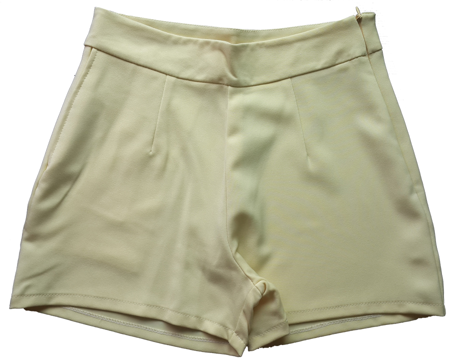 กางเกงขาสั้นเอวสูงผ้าฮานาโกะ สีเหลือง กระเป๋าขวา ซิปซ้าย Size S M L XL