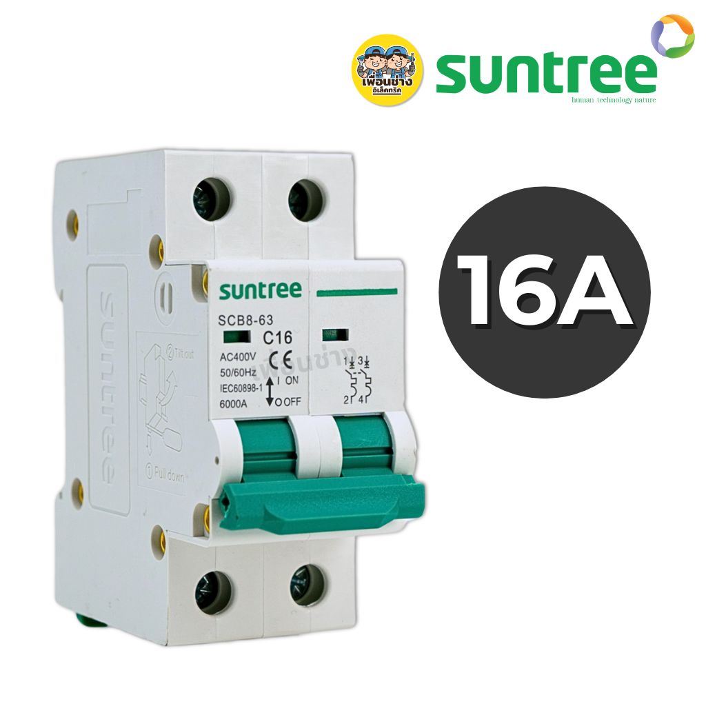 **AC2P** Suntree เซอร์กิตเบรกเกอร์ MCB AC ขนาด 2P 400V รุ่น SCB8-63