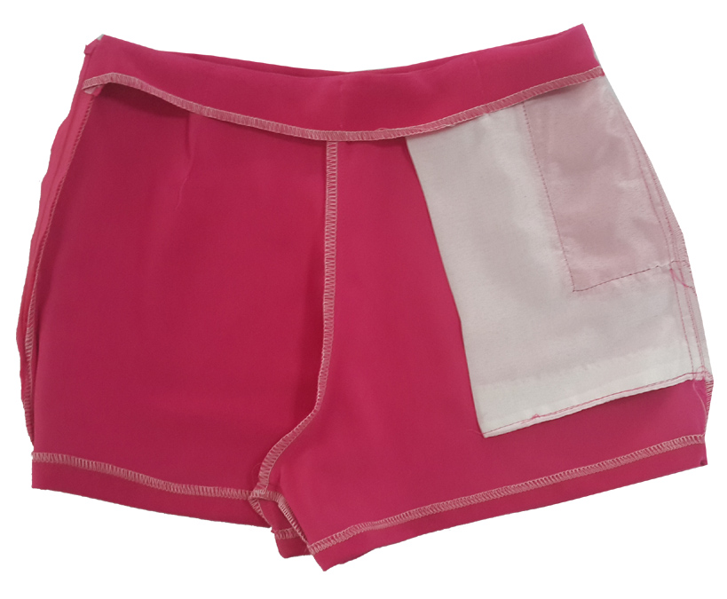 กางเกงขาสั้นเอวสูงขอบเรียบผ้าฮานาโกะ ซิปซ้าย กระเป๋าขวา สีบานเย็น Size S M L XL