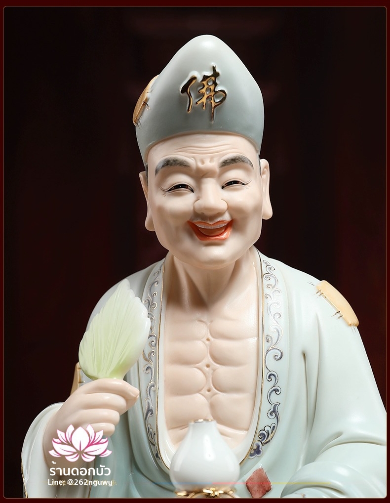 พระอรหันต์จี้กง เต้าจี้ฉานซือ งานกระเบื้องฮกเกี้ยน สีเทา ขนาด 16 นิ้ว