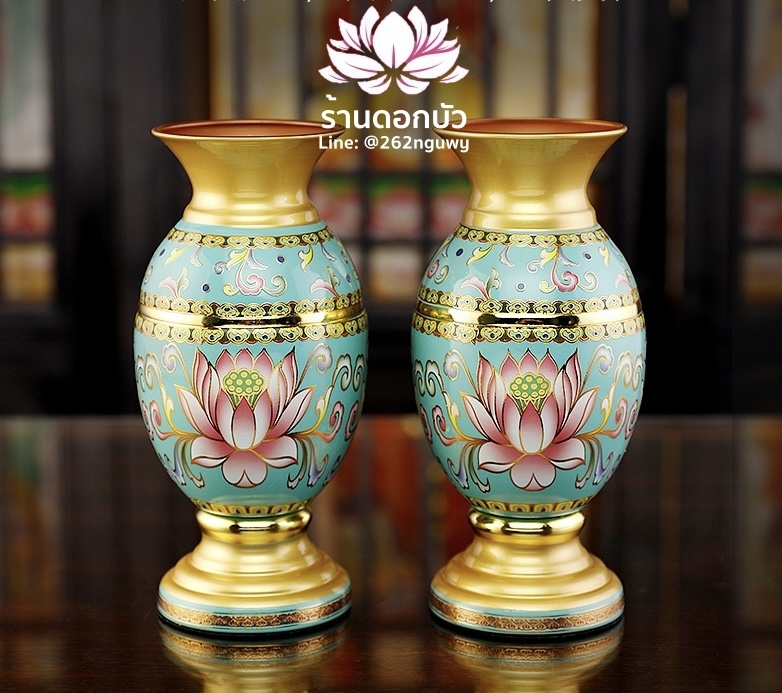 แจกัน เนื้อโลหะทองเหลืองลายคราม