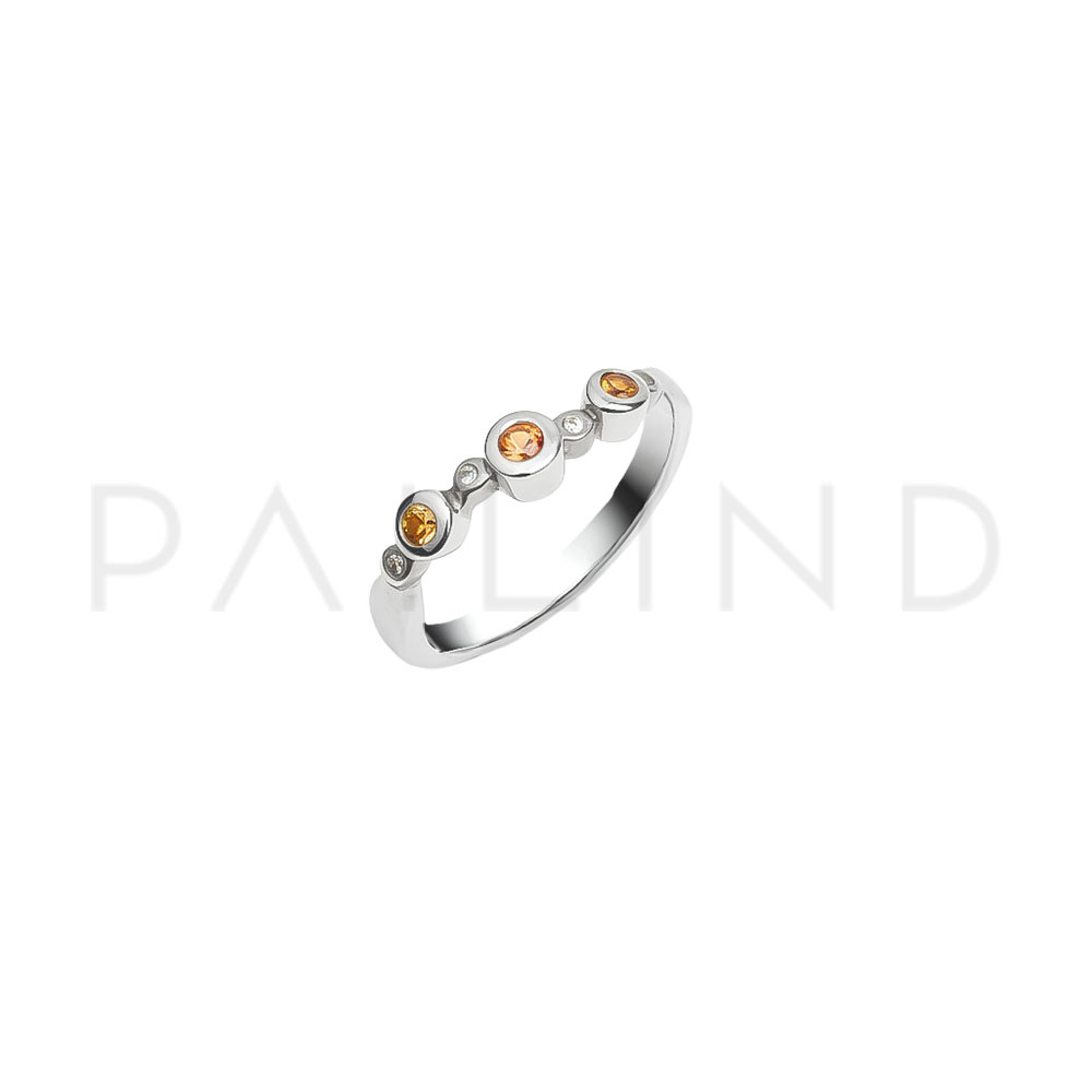 แหวนเงินแท้ 925 ดีไซน์คลาสสิค ประดับเพชรและพลอยเนื้อแข็ง YELLOW SAPPHIRE / ORANGE SAPPHIRE