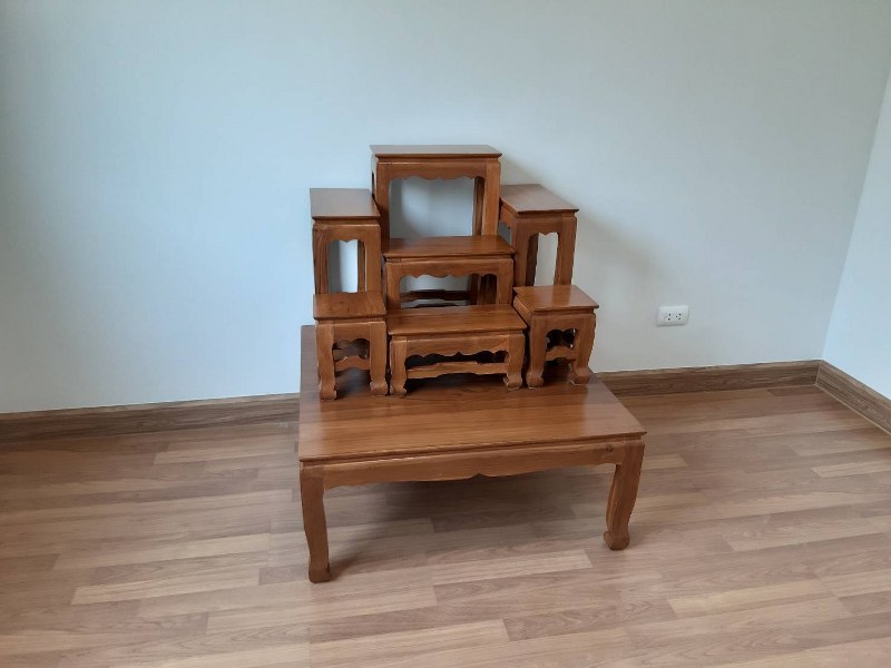 โต๊ะหมู่ไม้สัก 7 หน้า 7 นิ้ว ฐานกว้าง ขาสิงห์