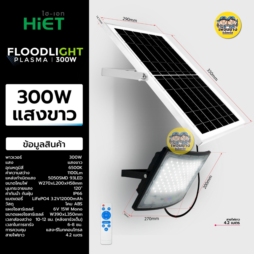 HiET ฟลัดไลท์โซล่าร์เซลล์ LED รุ่น PLASMA 200W 300W 400W แสงขาว สปอร์ตไลท์ โคมฟลัดไลท์ พลังงานแสงอาทิตย์