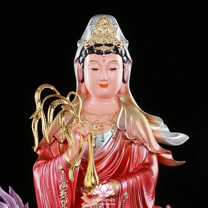 พระโพธิสัตว์กวนอิมปางเหยียบมังกร พระแม่กวนอิมยืนมังกร งานเรซิ่น ขนาด 19/26 นิ้ว