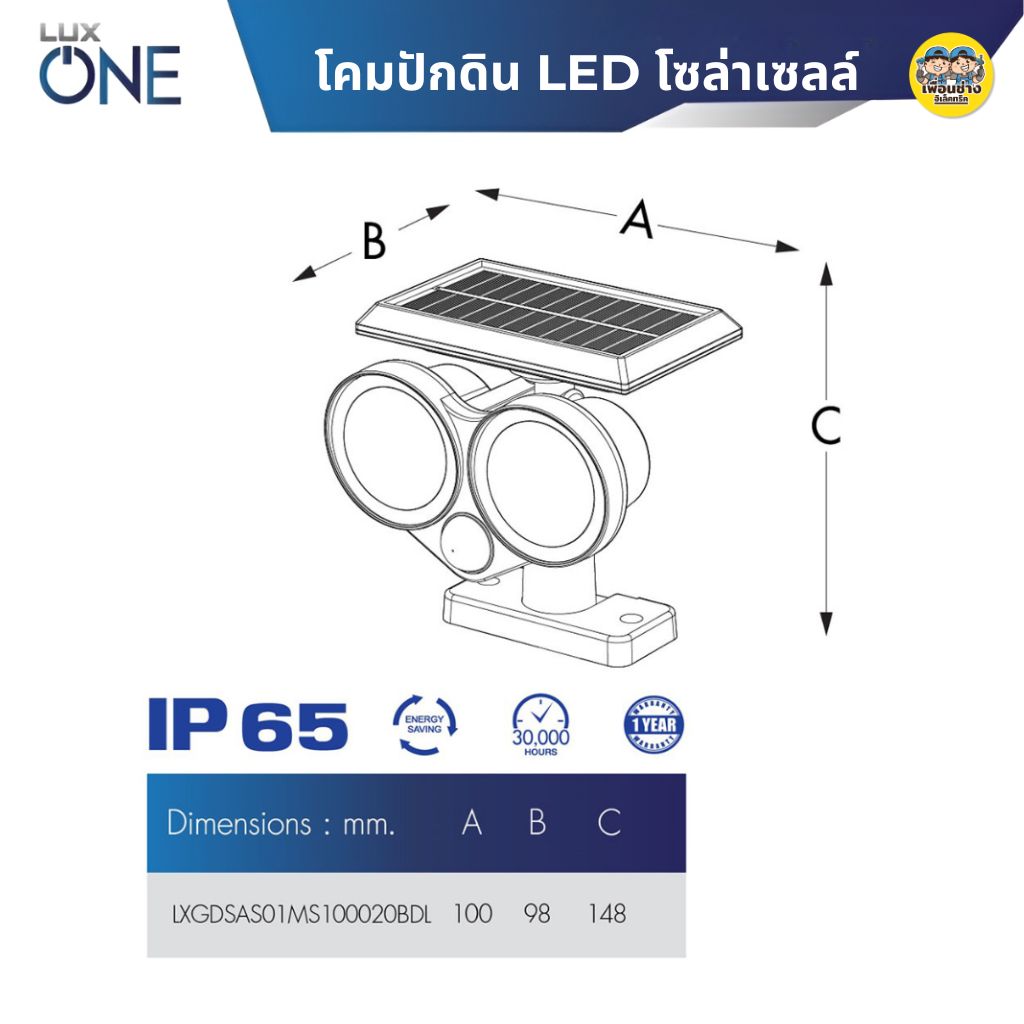 LUXONE รุ่น WALL-E โคมไฟโซล่าเซลล์ LED แบบปักดิน โคมโซล่าเซล แอลอีดี โคมไฟ โซล่าเซล ปักดิน กันน้ำ IP65