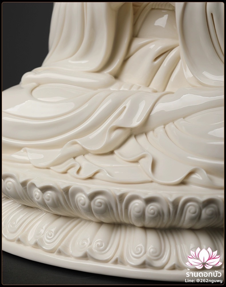 พีลูกวนอิม พระโพธิสัตว์กวนอิมปางสำเร็จธรรม ฝีมือช่างระดับอาจารย์ สีขาวงาช้าง ขนาด 17 นิ้ว