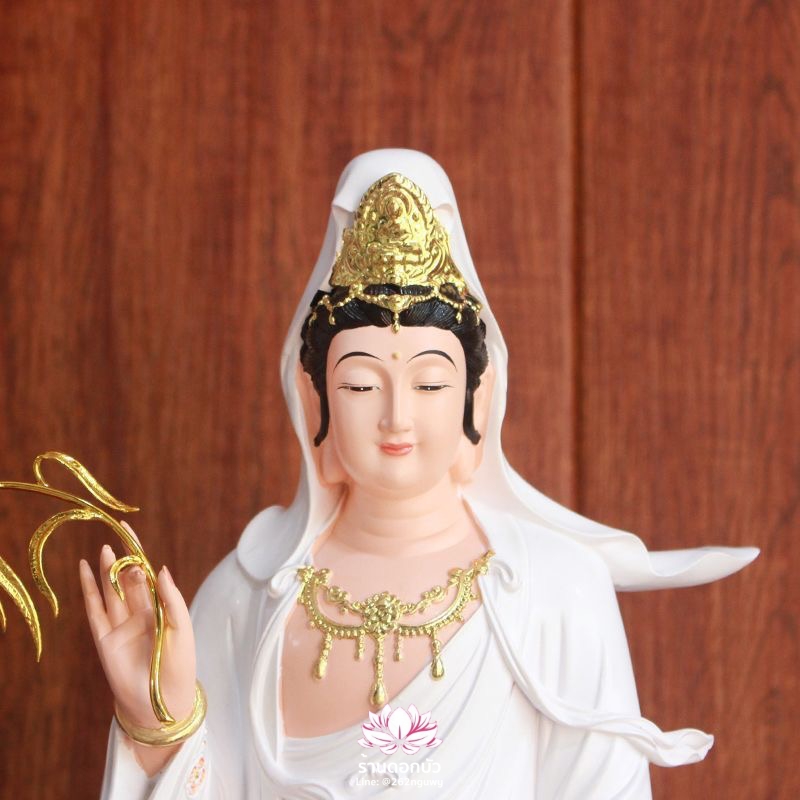 พระโพธิสัตว์กวนอิมปางเหยียบมังกร พระแม่กวนอิมยืนมังกร งานเรซิ่นเพ้นท์ลาย ขนาด 19 นิ้ว