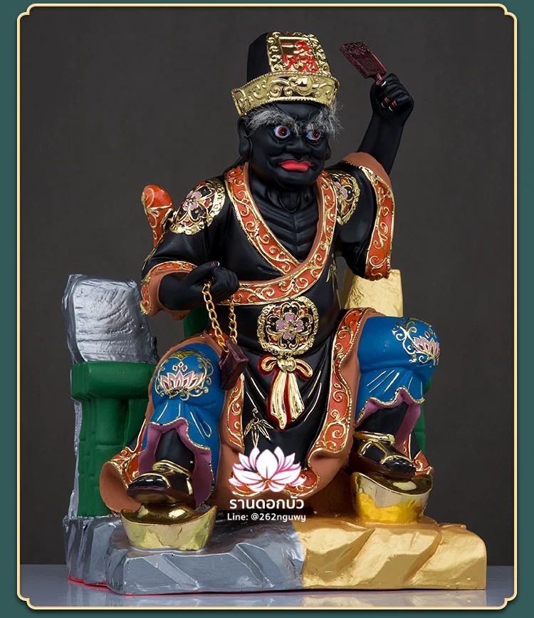 ชิดเอี๋ยโป๊ยเอี๋ย ตั่วแปะหยี่แปะ ยมฑูตขาวดำ ปางนั่งบัลลังก์เหยียบก้อนเงิน งานเรซิ่น ขนาด 16 นิ้ว