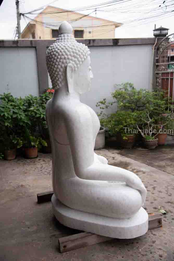 พระปางมารวิชัย หินขาวพม่า ขนาดนิ้ว55นิ้ว