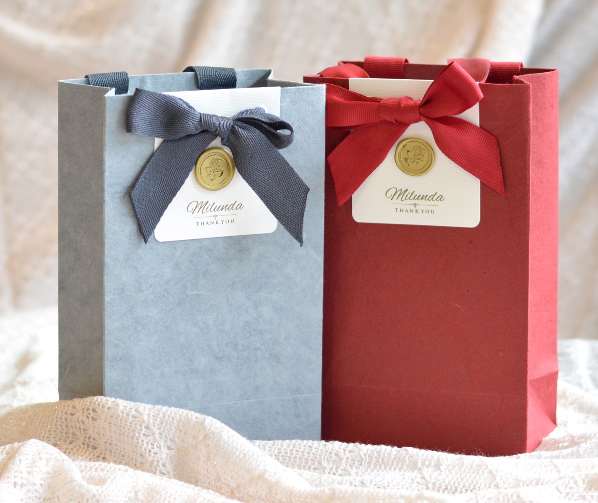 Wedding Paper Bags ถุงใส่ของขวัญ ของรับไหว้ ทรงสูงพิมพ์ชื่อโลโก้