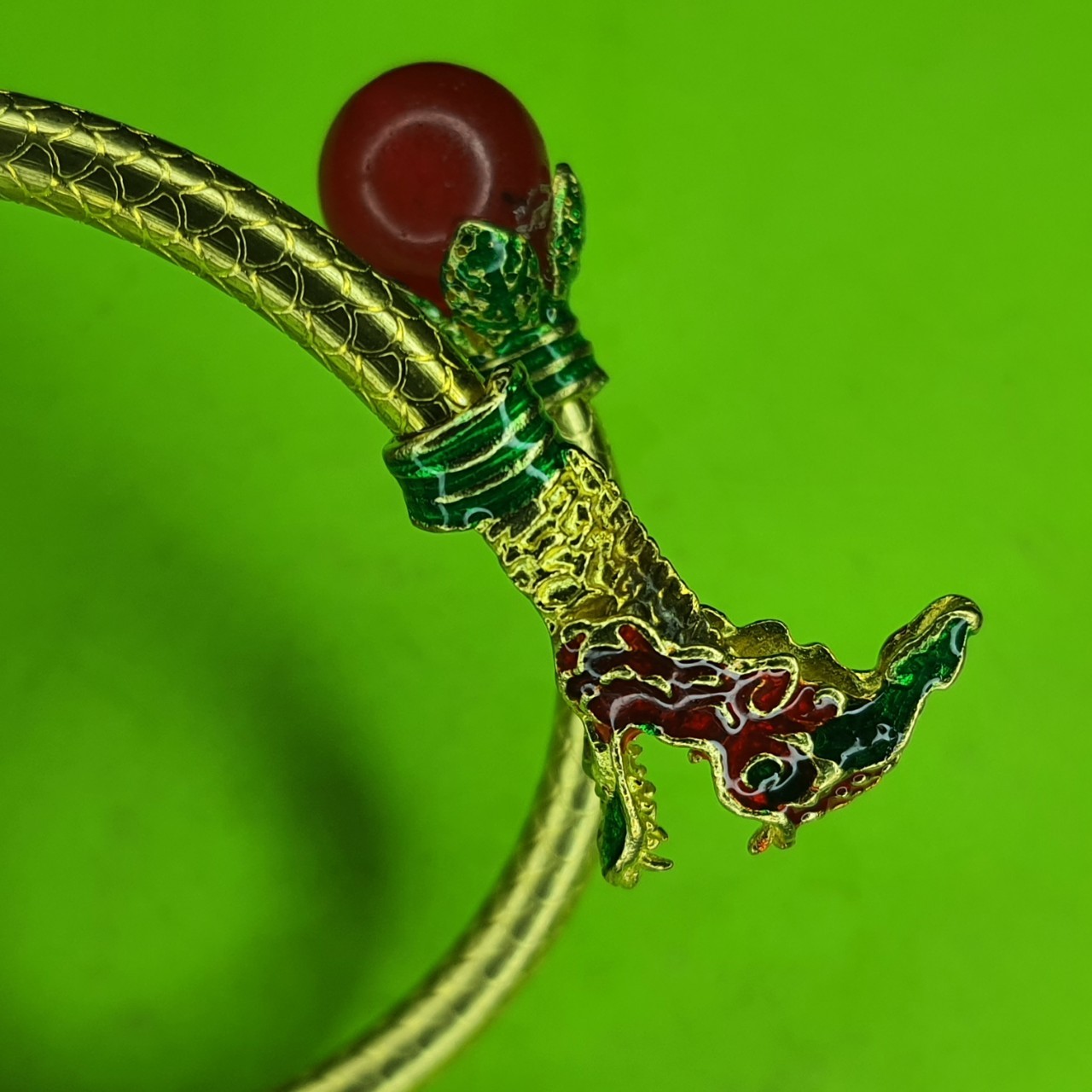 ของนำโชค กำไล พญานาค 1 เศียร ลูกแก้ว สีแดง ขนาดฟรีไซต์ ของแท้