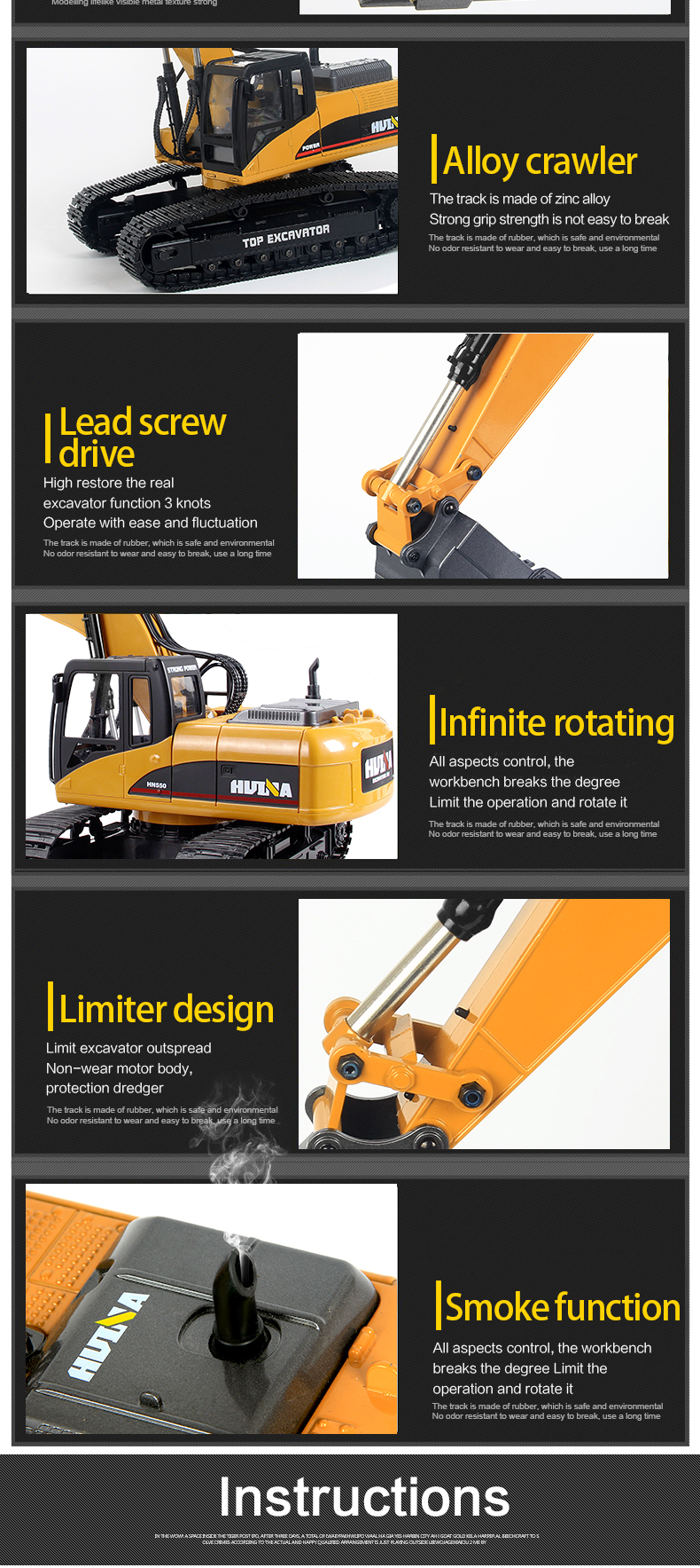 HUINA 1580 แม็คโครเหล็กทั้งคัน ขนาด 1:14 บังคับ 23Ch 580 RC 10KG.