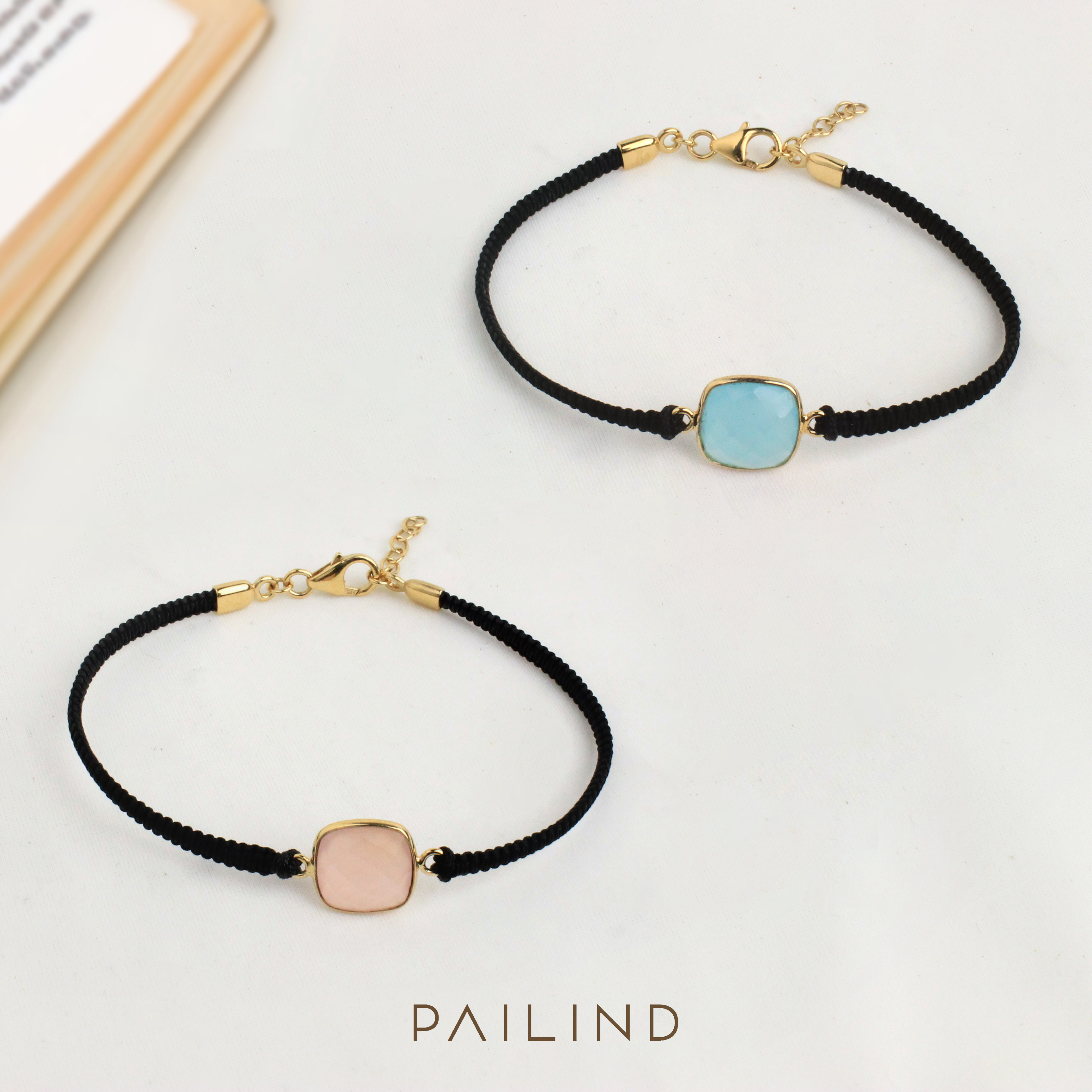 สร้อยข้อมือหินเสริมดวง ประดับพลอย CHALCEDONY สายมู ชุบทอง1ไมครอน