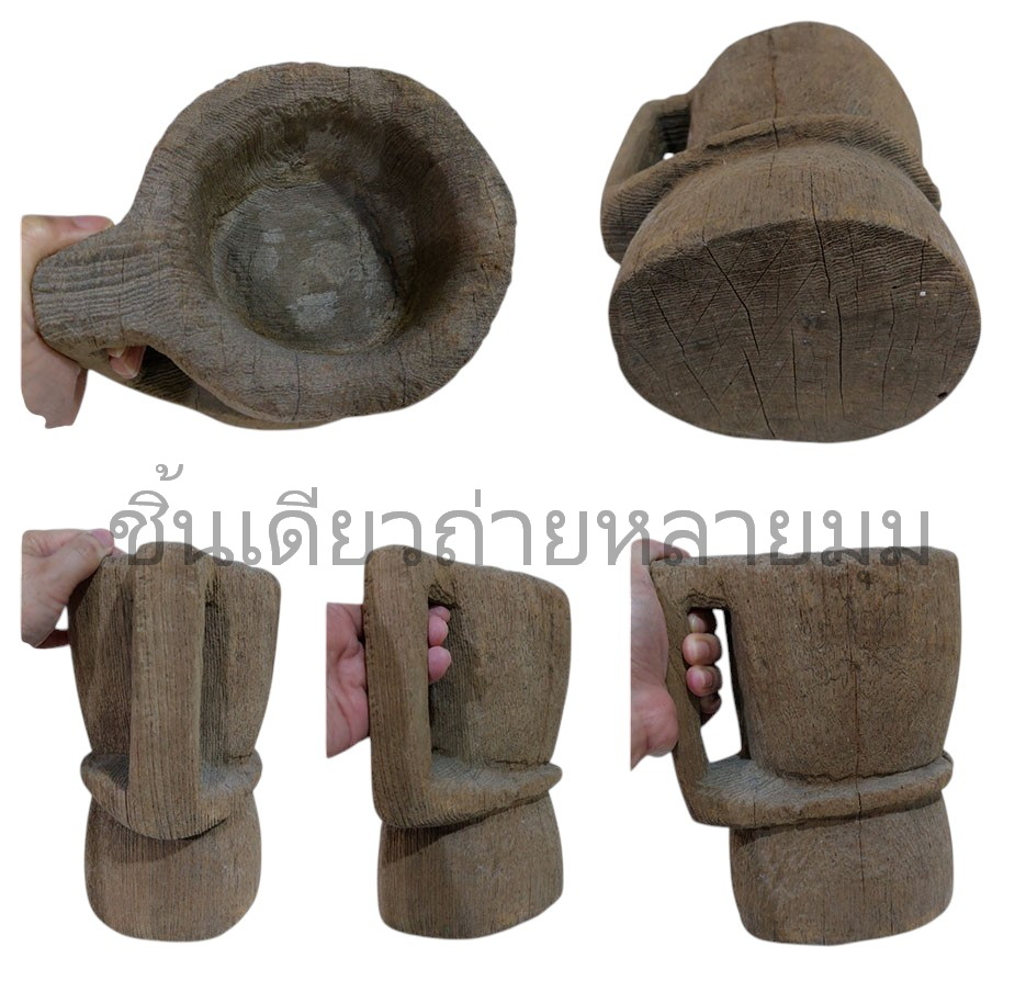 ครกไม้เก่า แบบมีหูจับ ไม้สัก สะสม ตกแต่งบ้านสวนร้าน--