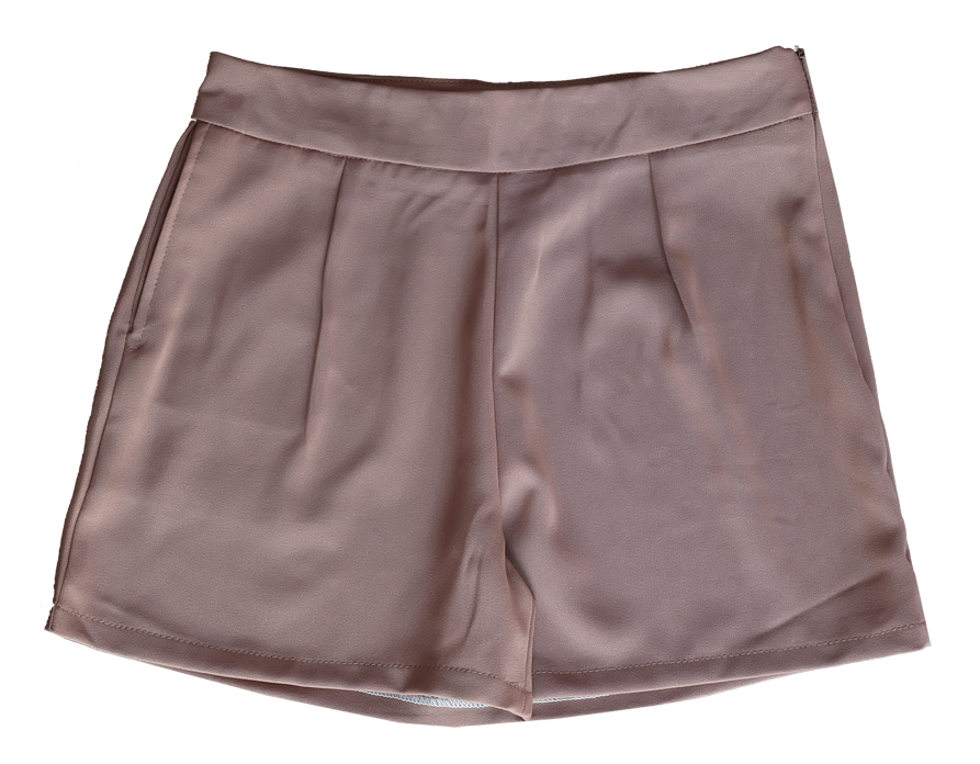 กางเกงขาสั้นเอวสูงผ้าฮานาโกะ สีน้ำตาลเข้ม กระเป๋าขวา ซิปซ้าย Size S M L XL