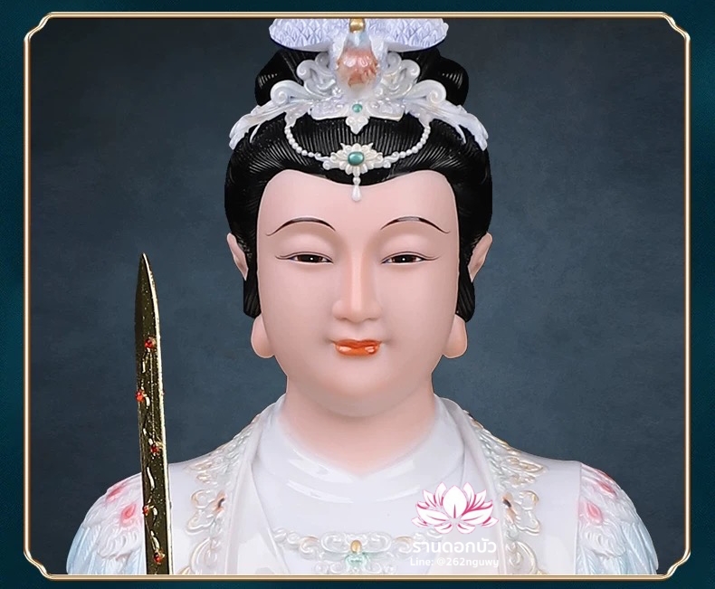 กิ่วเที้ยนเฮี่ยนลื้อ กิวเทียงเหี่ยงนึ่ง จิ่วเทียนเสวียนนี่ ปางนั่งบัลลังก์พร้อมหงส์บริวาร งานเรซิ่นเทคนิคกระเบื้อง ขนาด 12/16/19 นิ้ว