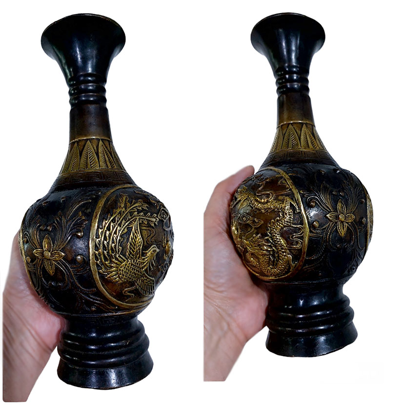 (เดี่ยว)แจกันจีนลายหงส์คู่มังกร สูง 23cm ใบละ