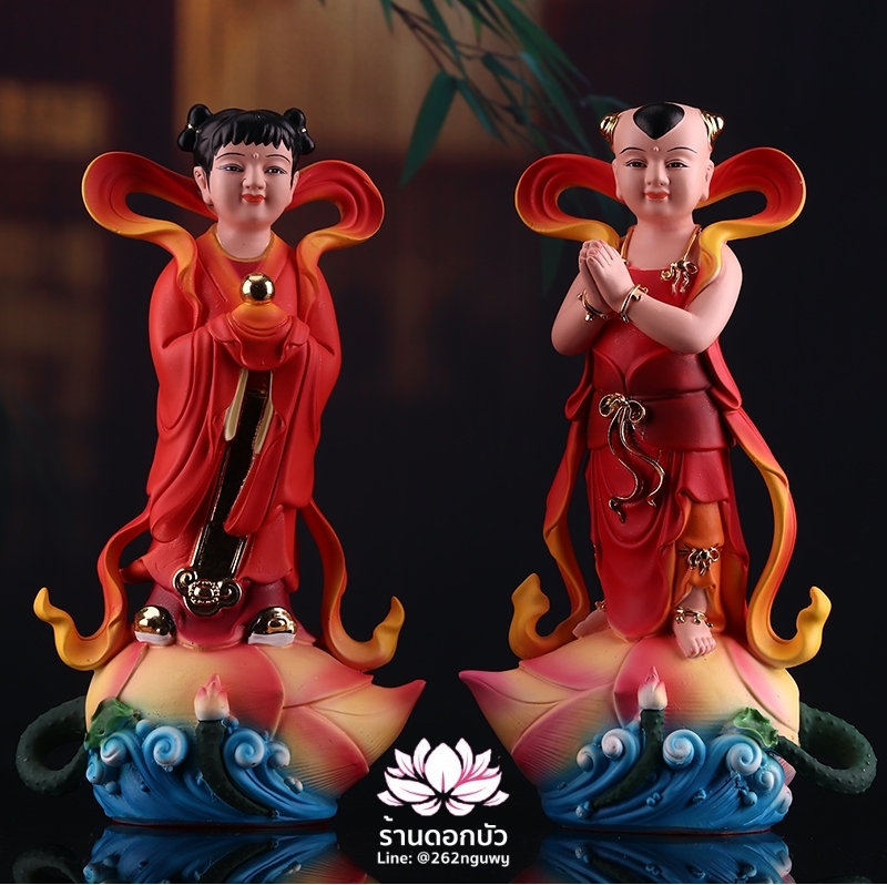 องค์พระเซียนจ๋าย-หยกลื้อ ลูกศิษย์พระโพธิสัตว์กวนอิม งานเรซิ่น สีแดง ขนาด 12 นิ้ว