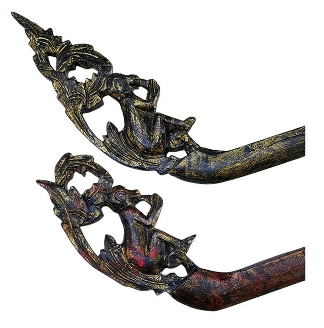 (คู่)ไม้คานหาบ(ไม้สักไม่ใช่ไม้ไผ่)-ลิงกินกล้วย งานเก่า แต่งสีใหม่