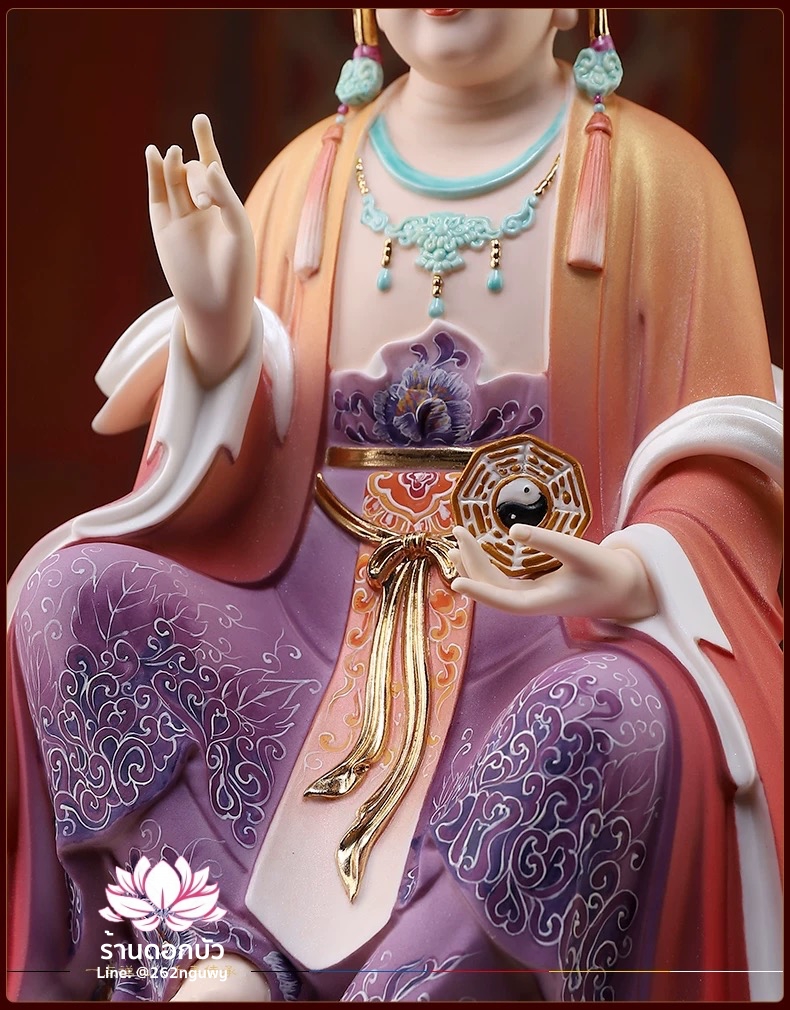 ตี่บ้อเนี่ยเนี้ย ตี่บ้อเหนียวเหนียว พระแม่ธรณีจีน ปางประทับนั่งบัลลังก์ งานกระเบื้องฮกเกี้ยนคุณภาพสูง ขนาด 12 นิ้ว