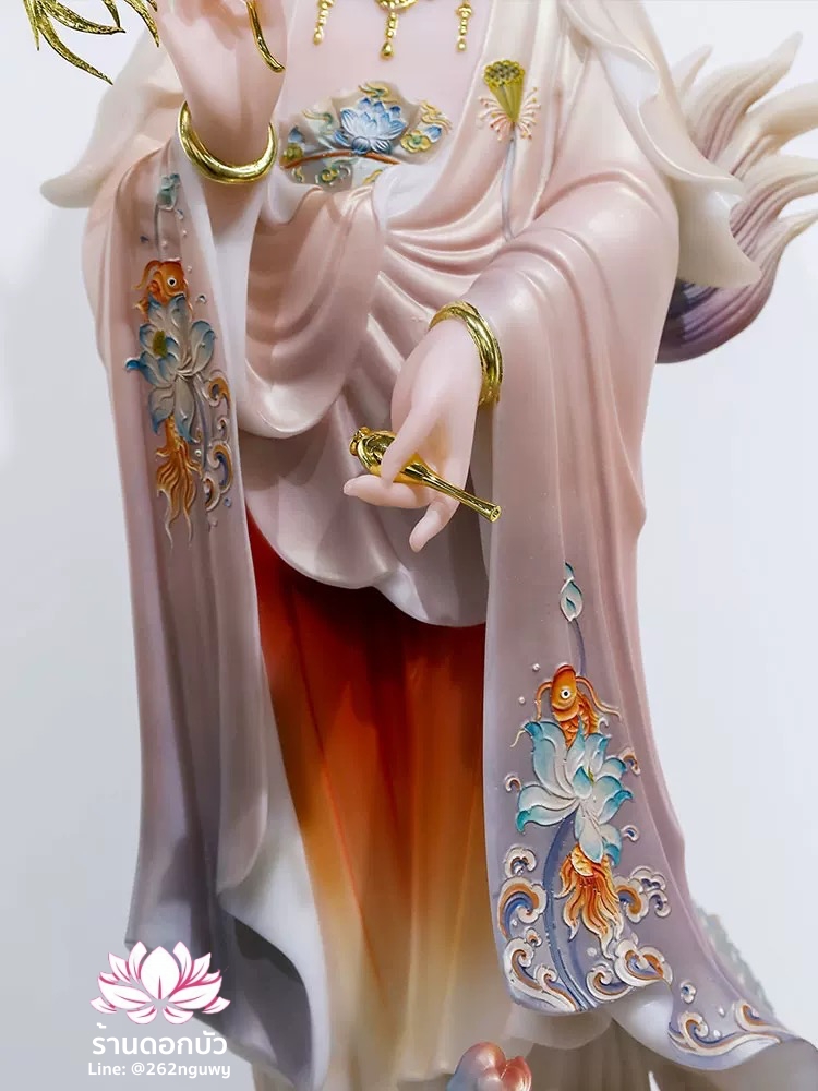 พระโพธิสัตว์กวนอิมปางเหยียบมังกร พระแม่กวนอิมยืนมังกร งานหินอ่อนคุณภาพสูง ขนาด 16/19/26 นิ้ว
