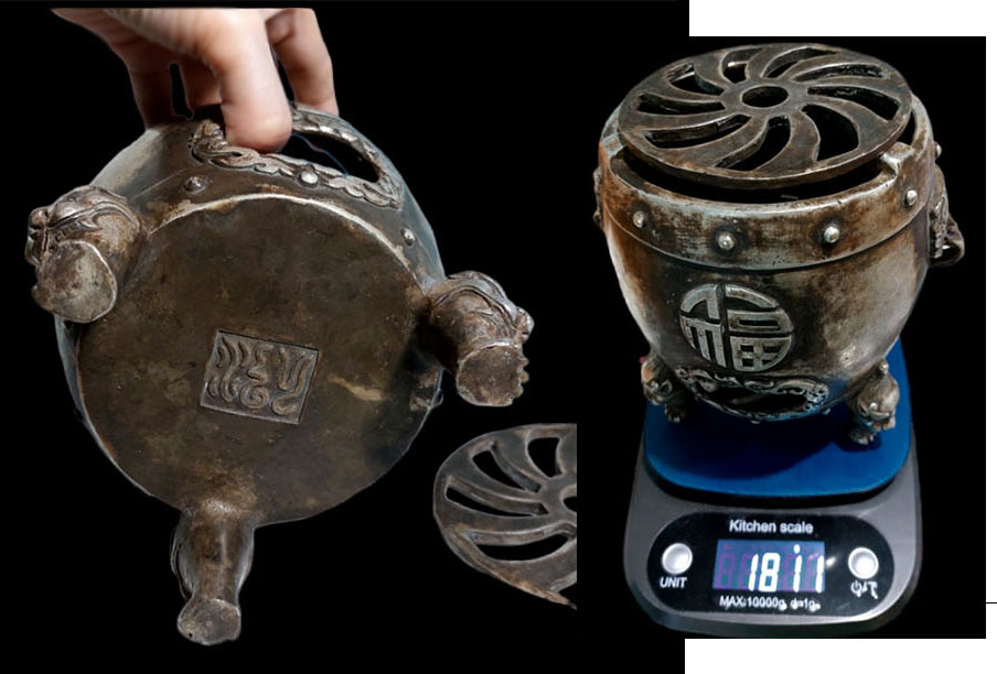 เตากำยาน ของสะสม ของตกแต่งบ้าน ของตกแต่งร้าน สไตล์จีนโบราณ -ในรูปแบบเตาถ่านทรงกลองขาสิงห์