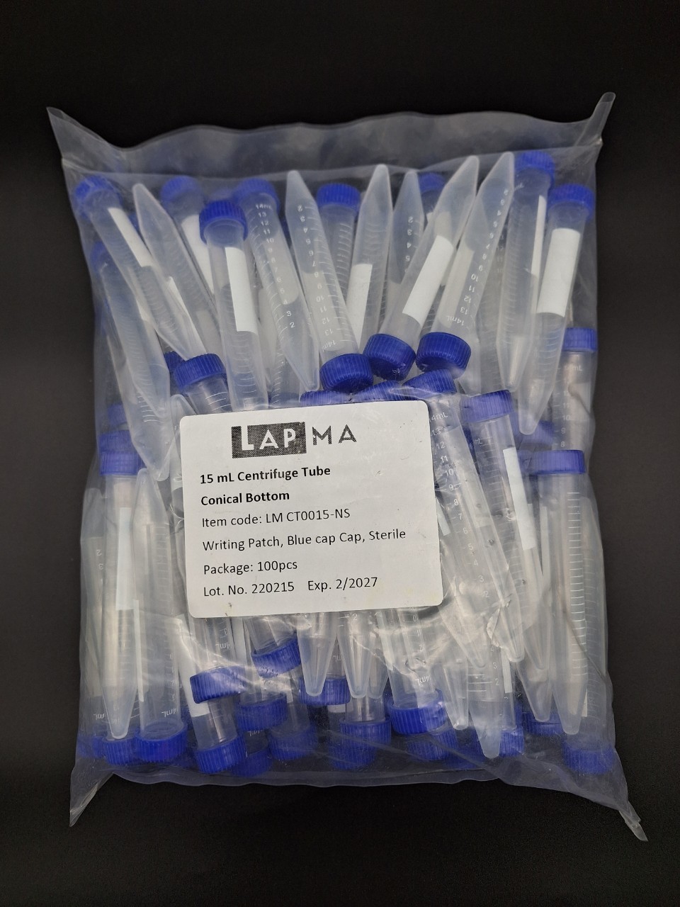 (ขายยกลัง) 15ml Centrifuge Tube ,E.O.Sterile, หลอดทดลองขนาด15ml ปราศจากเชื้อ 100ชิ้น/แพ็ค , 20แพ็ค/กล่อง