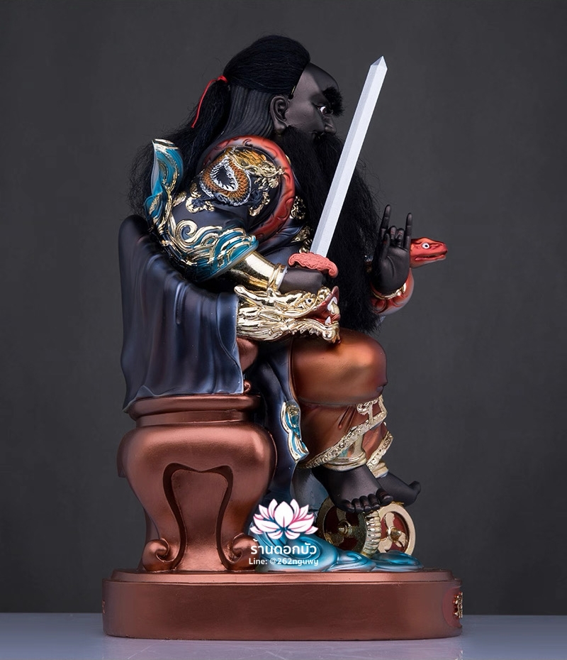 เตียวกงเสงกุ้น ฮวบจู่กง หรือ ฮวดจูกง ปางนั่งบัลลังก์มังกร งานเรซิ่นพรีเมียม ขนาด 12/16/19/24 นิ้ว