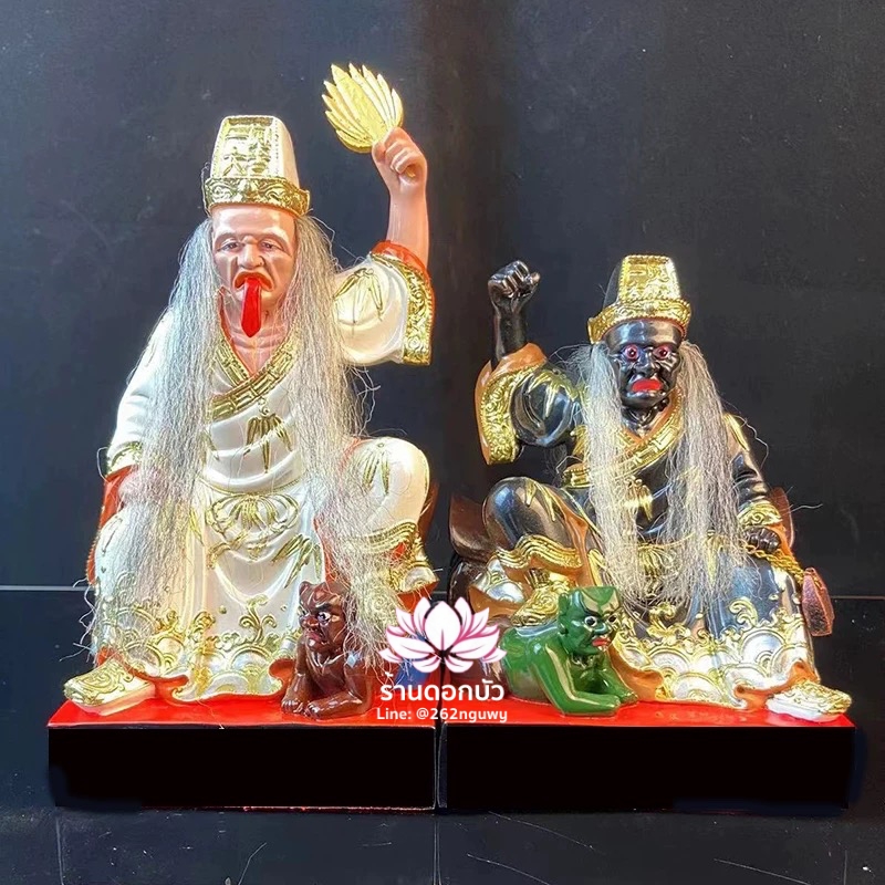 ชิดเอี๋ยโป๊ยเอี๋ย ตั่วแปะหยี่แปะ ยมฑูตขาวดำ ปางนั่งโลงเหยียบบริวาร งานเรซิ่น ขนาด 8 นิ้ว