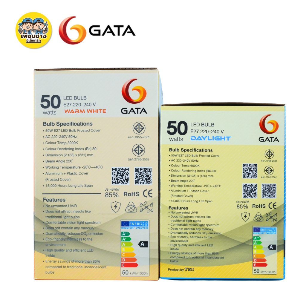GATA รุ่น Jumbo I หลอดไฟ LED ทรงกระบอก 20w 30w 40w 50w ขั้ว E27 แอลอีดี กันไฟกระชาก 1.5kV Bulb