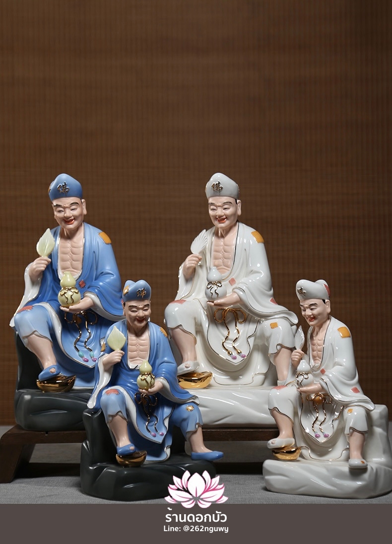 พระอรหันต์จี้กง เต้าจี้ฉานซือ งานกระเบื้องฮกเกี้ยน สีขาวขลิบทอง ขนาด 12/16 นิ้ว