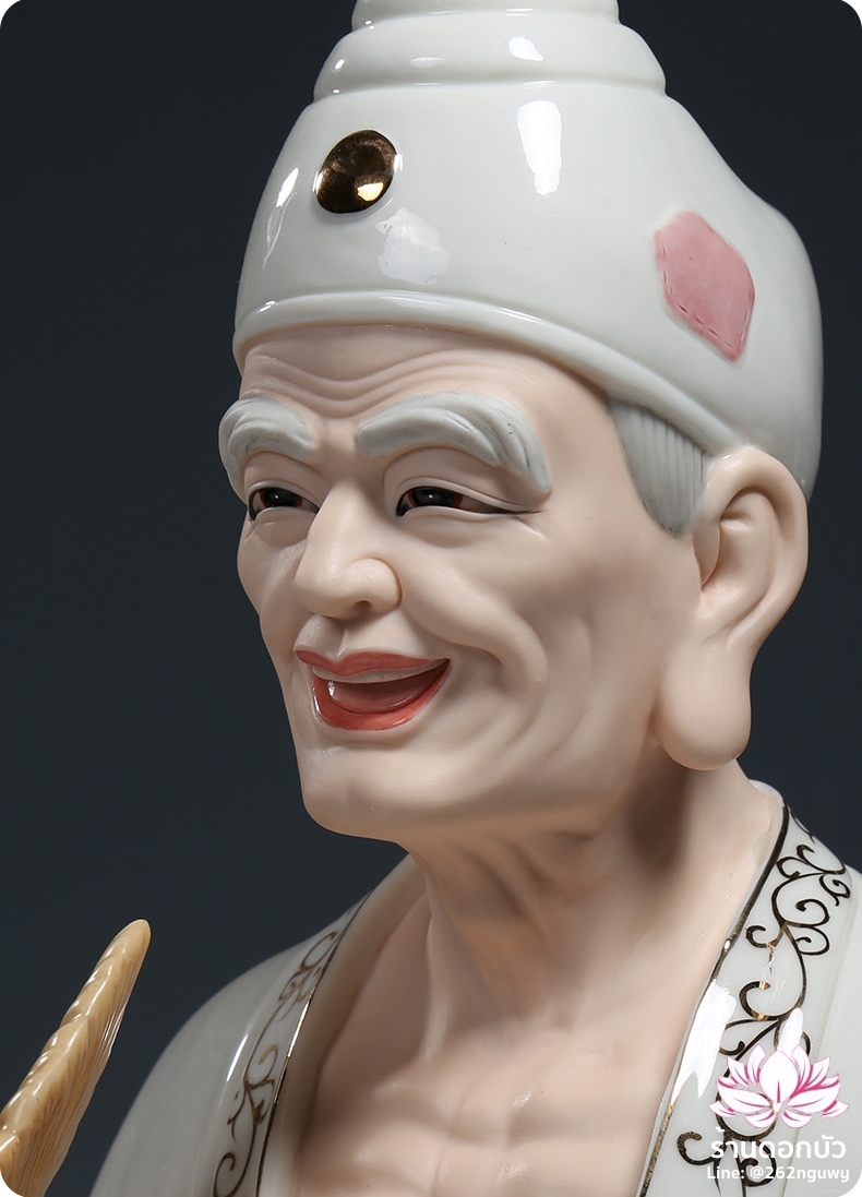 พระอรหันต์จี้กง เต้าจี้ฉานซือ งานกระเบื้องฮกเกี้ยน สีขาวขลิบทอง ขนาด 18 นิ้ว