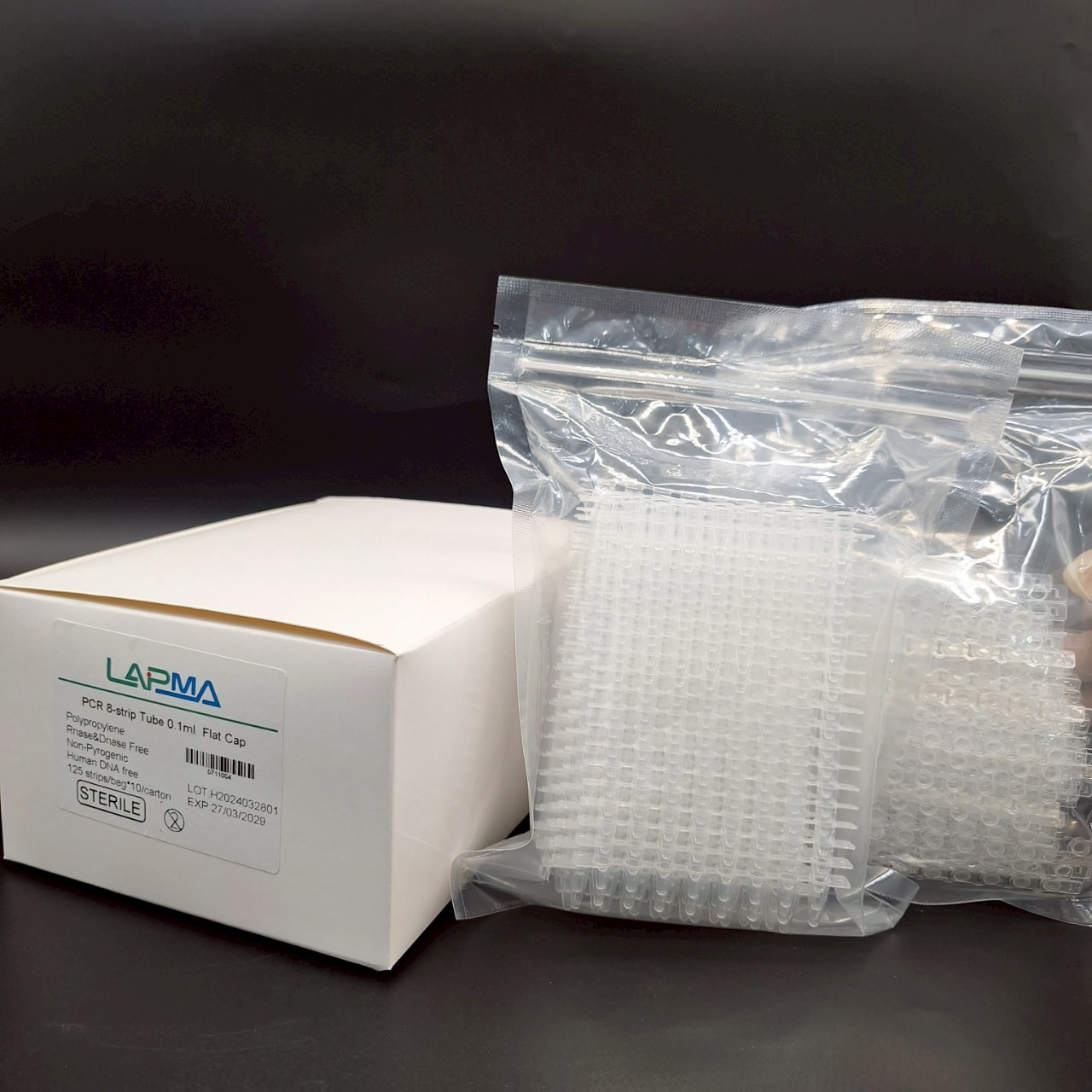 PCR 8 strip tube / Single ube , flat cap , clear 0.2 ml หลอดพีซีอาร์ ฝาเรียบ Sterile 125strip/box