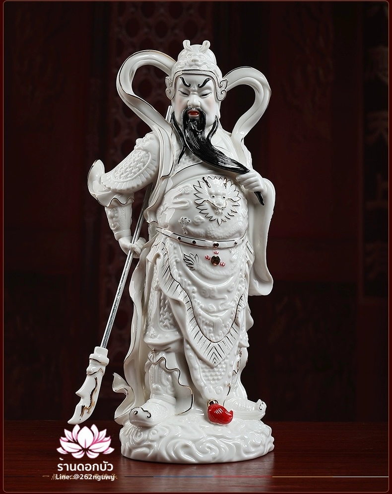 เทพเจ้ากวนอู และพระเวทโพธิสัตว์ (อุ่ยท้อผ่อสัก) ขนาด 14 นิ้ว สีขาวขลิบทอง