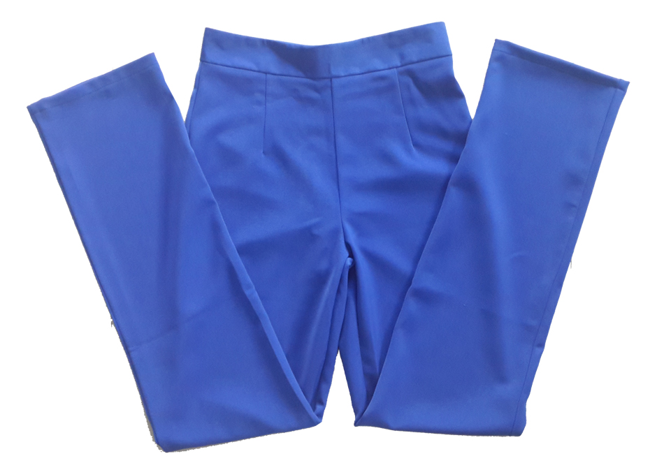 กางเกงขากระบอกเอวสูง ผ้าฮานาโกะ สีน้ำเงิน Size S M L XL