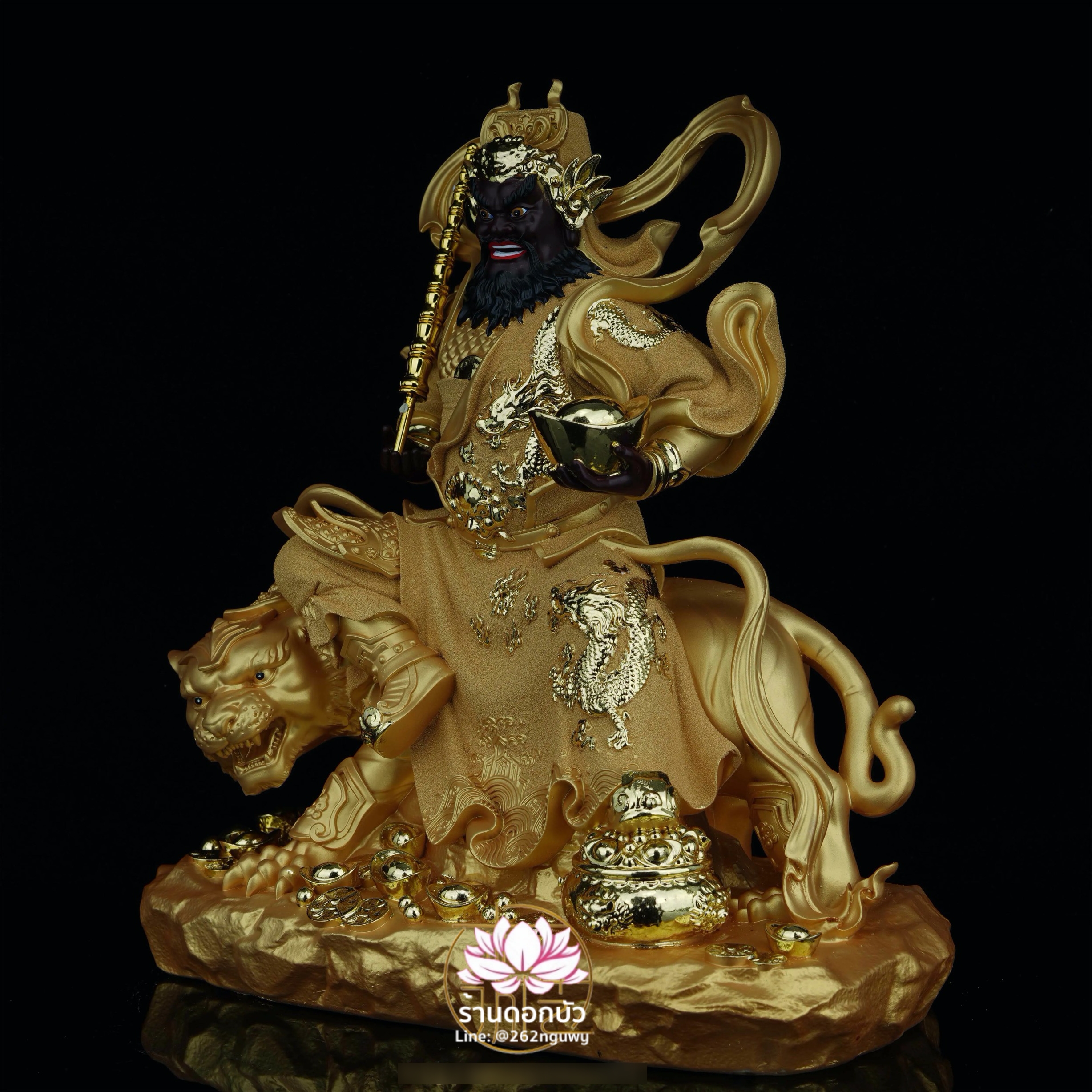 บู๊ไฉ่ซิงเอี๊ย ไฉ่ซิงเอี๊ยปางบู๊ จ้าวกงหมิง ปางประทับนั่งเสือ งานเรซิ่นพ่นทราย ขนาด 12/16/19/26 นิ้ว