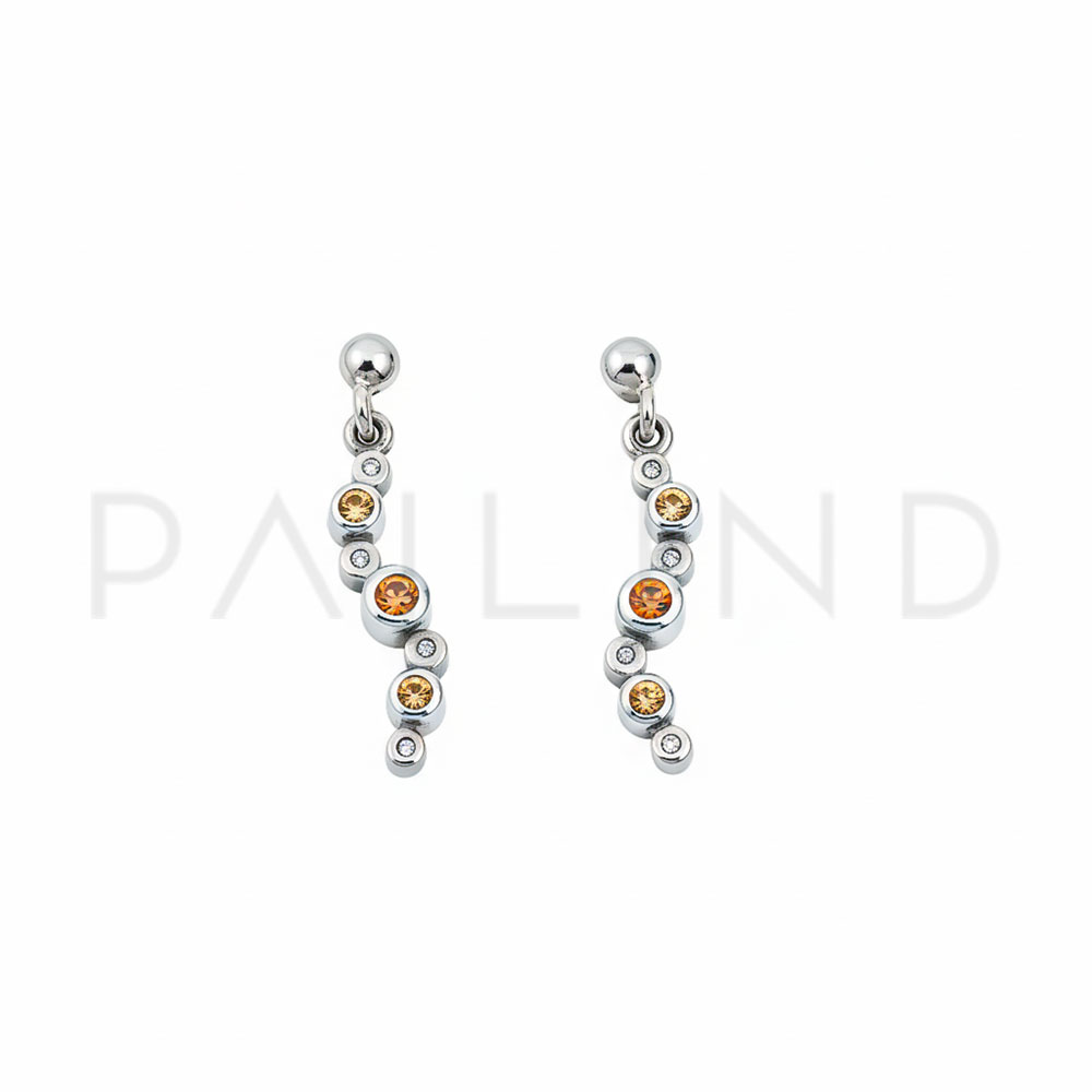 ต่างหูเงินแท้ประดับเพชรและพลอยเนื้อแข็ง YELLOW SAPPHIRE / ORANGE SAPPHIRE