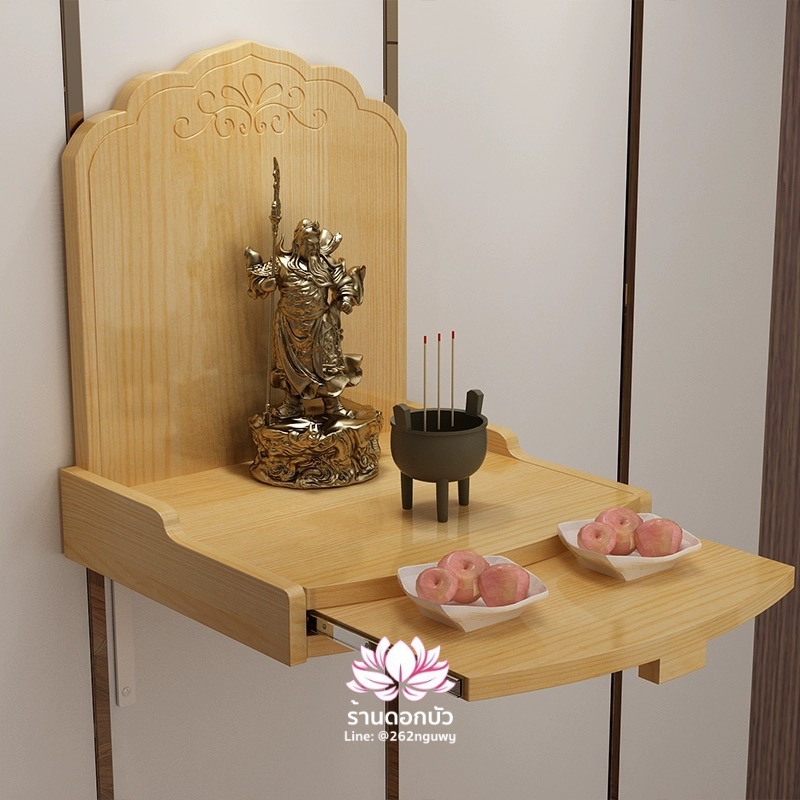 หิ้งพระ แท่นวางเทวรูปติดผนัง งานไม้ สีโอ๊ค/มะฮอกกานี/จันทร์แดง/ขาว