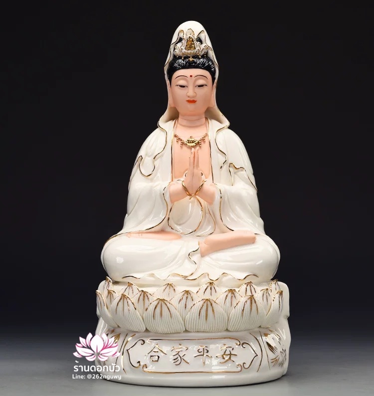 พระโพธิสัตว์กวนอิม พระแม่กวนอิมโพธิสัตว์ ปางพนมมือ ประทับนั่งดอกบัว ขนาด 12/16 นิ้ว