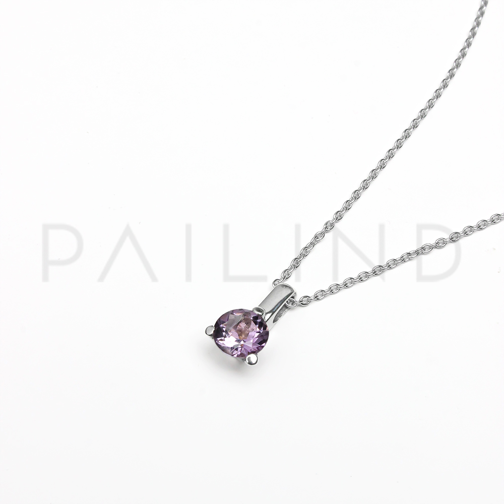 จี้เงินแท้ ดีไซน์คลาสสิค ประดับพลอยเนื้ออ่อน Amethyst ชุบกันหมอง