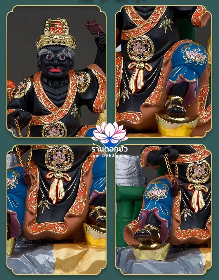 ชิดเอี๋ยโป๊ยเอี๋ย ตั่วแปะหยี่แปะ ยมฑูตขาวดำ ปางนั่งบัลลังก์เหยียบก้อนเงิน งานเรซิ่น ขนาด 16 นิ้ว