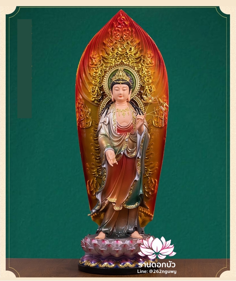 พระพุทธเจ้า (พระยูไล) พระโพธิสัตว์กวนอิม (กวนอิมผ่อสัก) พระมหาสถามปราปต์โพธิสัตว์ (ไต่ซีจี่ผ่อสัก) ปางยืนบนดอกบัว ขนาด 12/16/19/26/36 นิ้ว