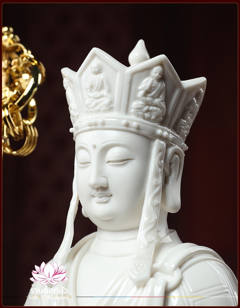 พระกษิติครรภโพธิสัตว์ ตี่จั่งอ๊วงผ่อสัก ปางนั่งประทับบัลลังก์ พระบาทเหยียบดอกบัว สีขาว ขนาด 12 นิ้ว