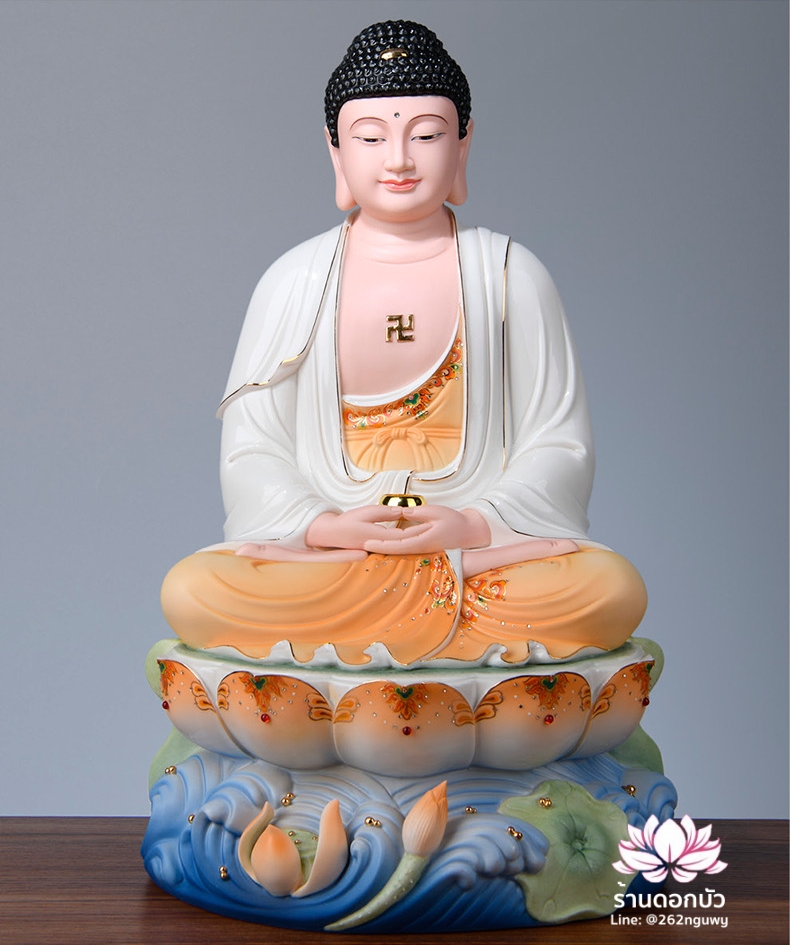 พระพุทธเจ้า (พระยูไล) พระโพธิสัตว์กวนอิม (กวนอิมผ่อสัก) พระกษิติครรภโพธิสัตว์ (ตี่จั่งอ๊วงผ่อสัก) และพระศรีอริยเมตไตรย (หมีเล่อฝอ) ขนาด 12/16/19 นิ้ว