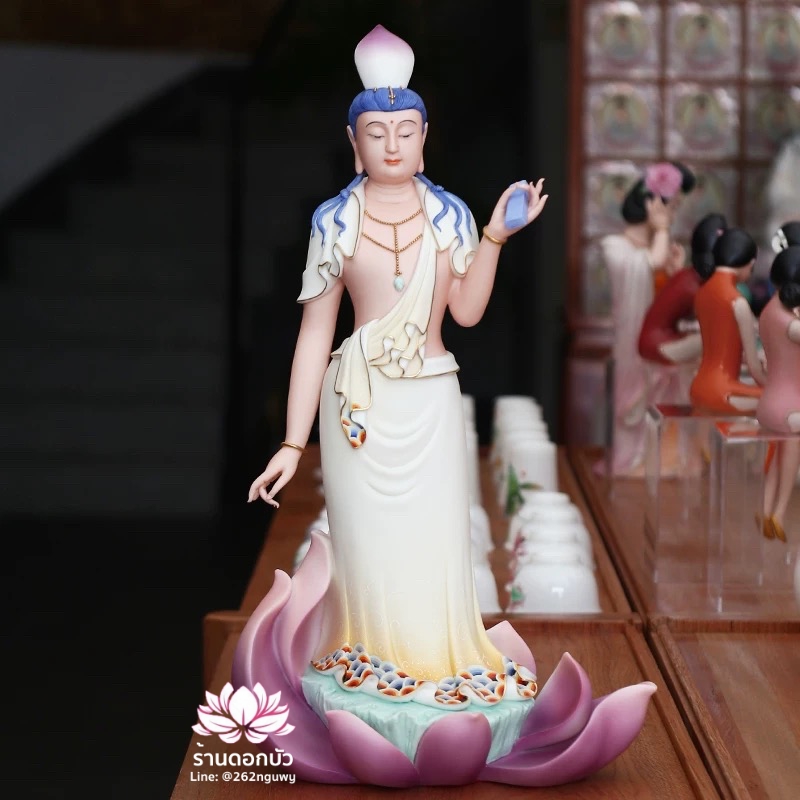 พระอวโลกิเตศวรโพธิสัตว์ พระโพธิสัตว์กวนอิมปางบุรุษ ประทับยืนบนดอกบัว ขนาด 18 นิ้ว